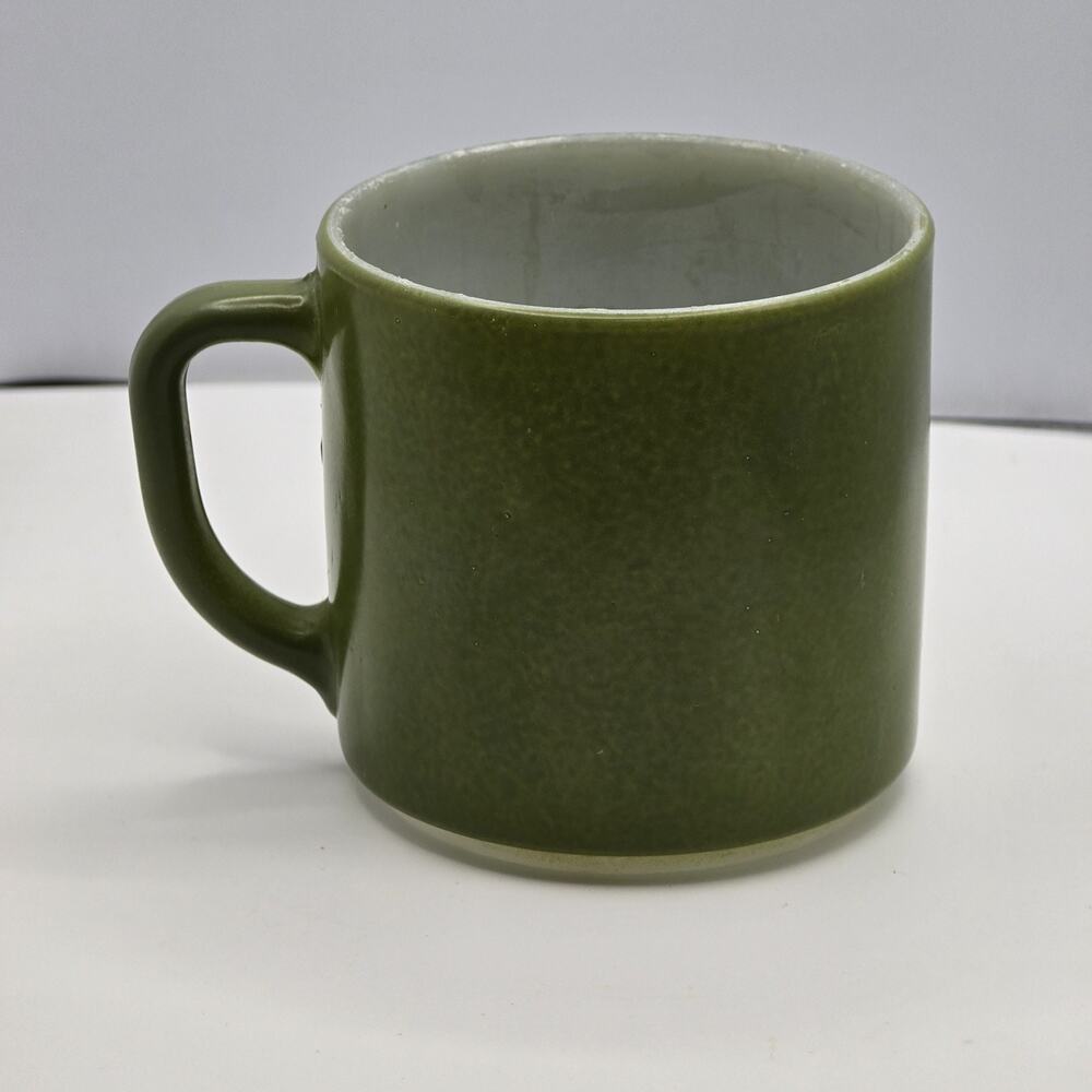 Vintage Federal Glass Company Avocado Green Milk Coffee Mug D Handle Stackable